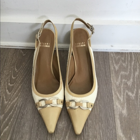 Stuart Weizman White/ Tan Heels Size 7.5 $80 - Picture 3 of 8